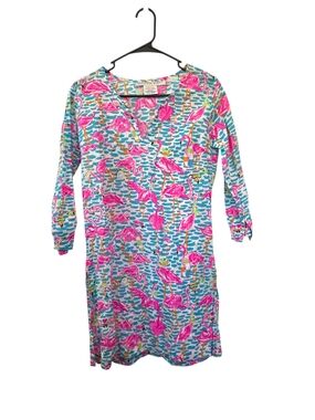 Gretchen Scott Cotton Gauze Tunic Beach Cover Up Pink Flamingos Size XS